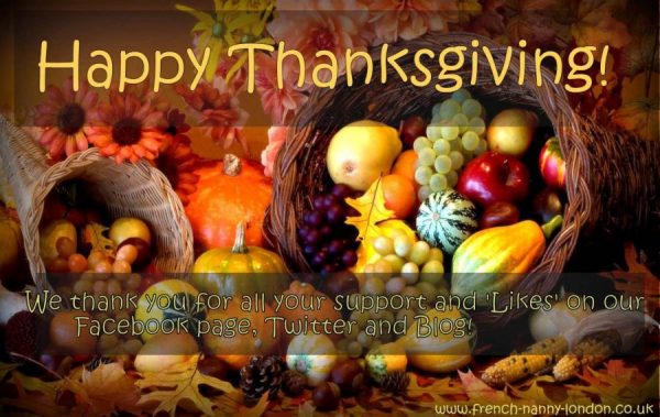 two cornucopias and pumpkins