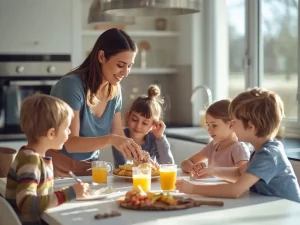 Live-in nanny with children in a London family home, illustrating the value of professional childcare