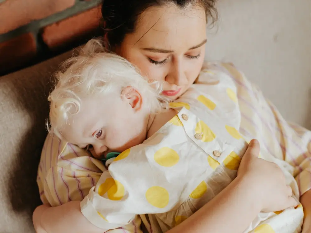 Mother at home in London with professional nanny support in place feeling calm and settled