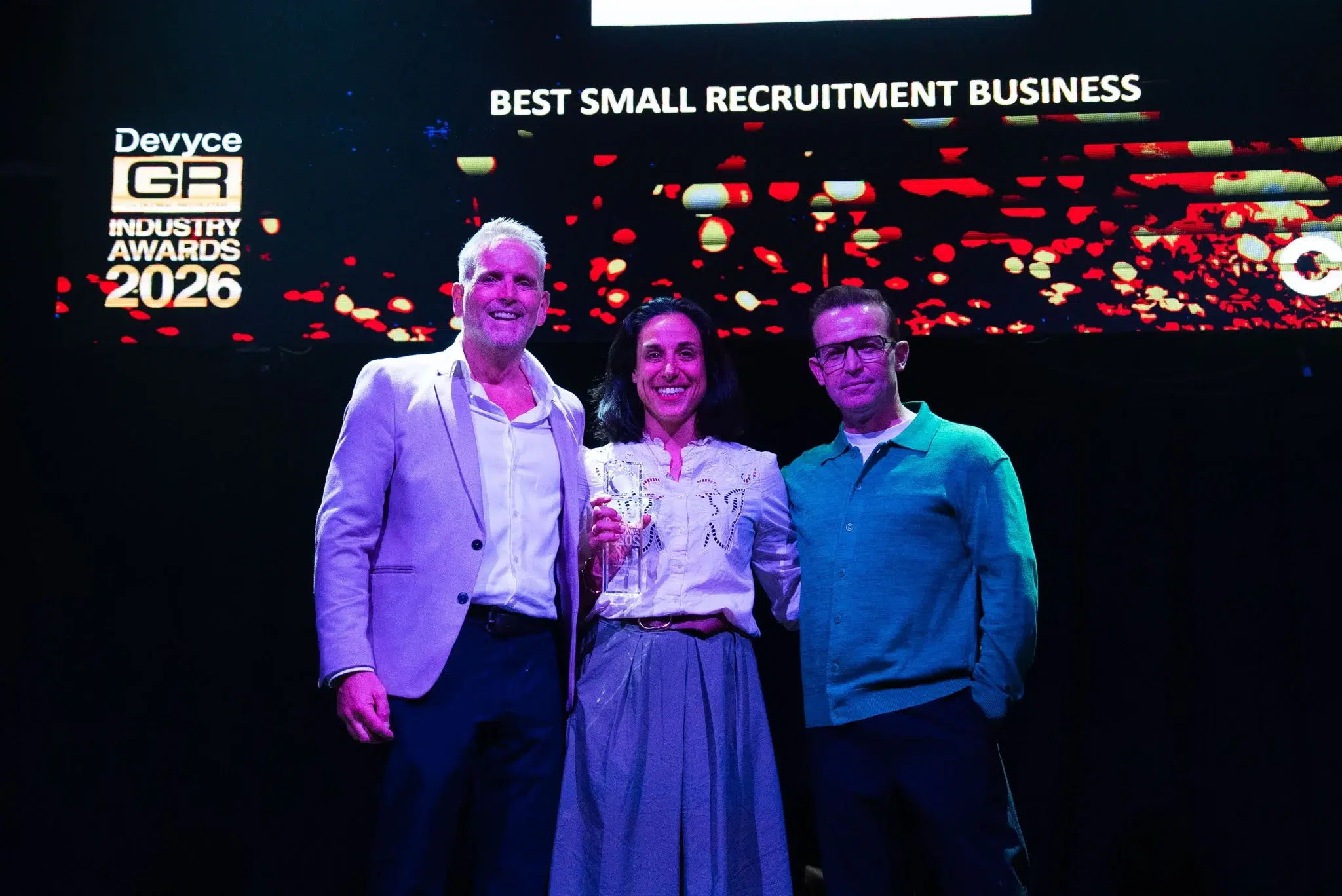 Fanny Di Domenicantonio Director of Fox and Cubs receiving Best Small Recruitment Business award at the Global Recruiter UK Industry Awards 2026