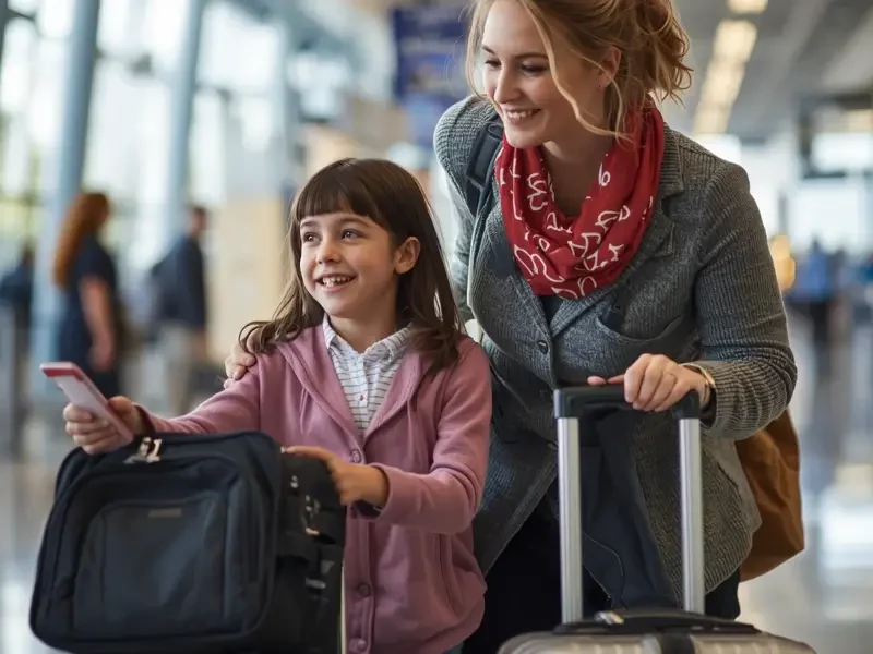 Family travelling with a professional nanny, enjoying a calm and well-organised trip together