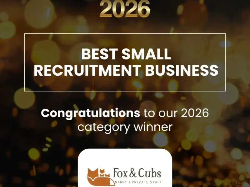 Fox and Cubs nanny agency London wins Best Small Recruitment Business at the Global Recruiter UK Industry Awards 2026